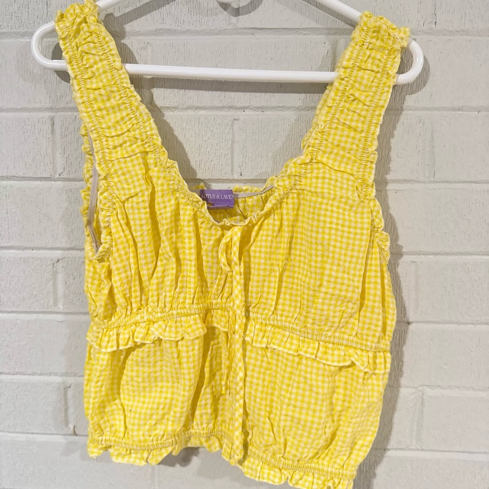 Sunny Gingham Ruffle Tank Top - Yellow
